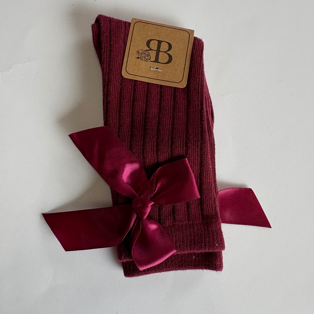 Baileys Blossoms Toddler Girls 2-3T Wine‎ Martha Bow Socks Knee High NEW